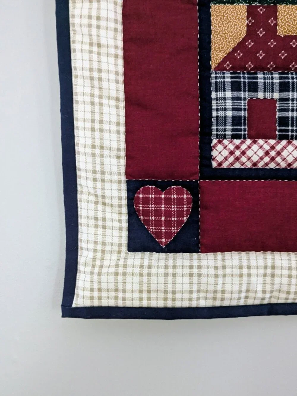 Country Patchwork Quilt Wall Hanging Houses Hearts Americana Farmhouse 17